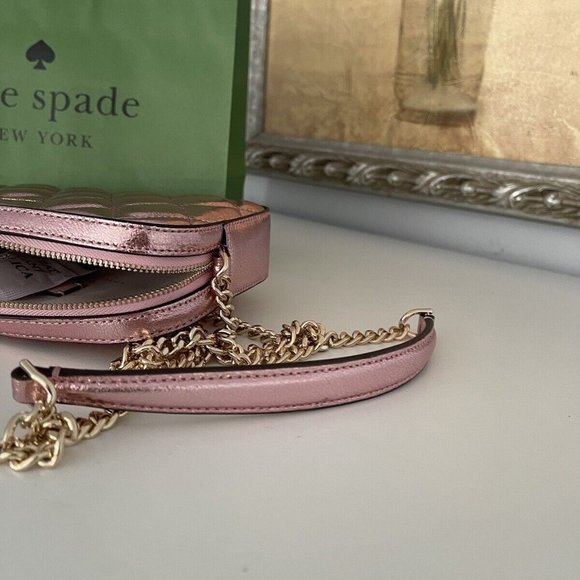 NWT Kate Spade Boxed Quilted Metalic Leather Crossbody Card Case Set In Pink - Picture 5 of 10